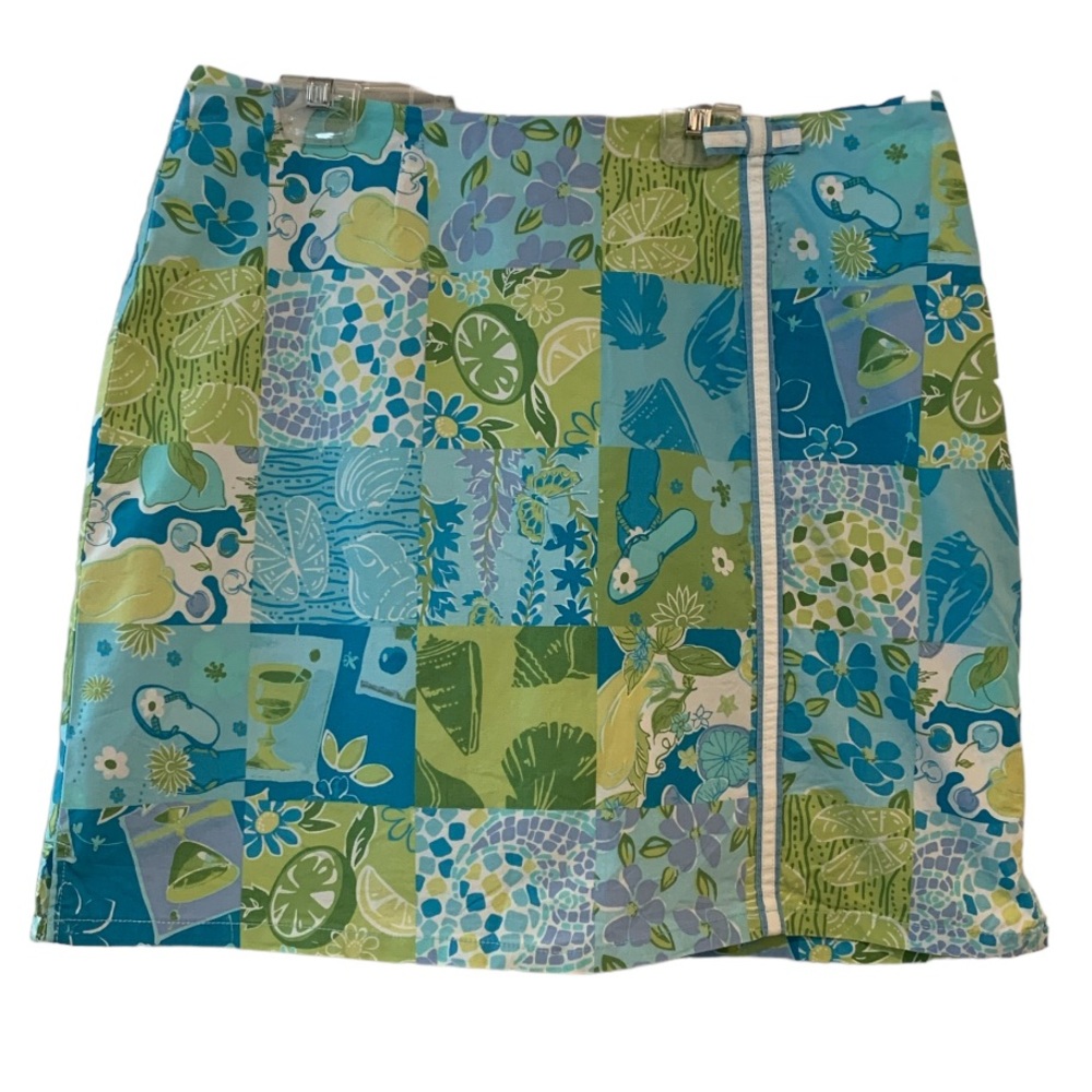 Tahiti Reef Club Skort Women’s Blue Green Floral 60’s Lined Golf Zip Size 12P